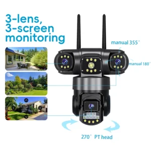 دوربین مداربسته سیمکارت خور سه لنز چرخشی 12 مگاپیکسل V380 3cam